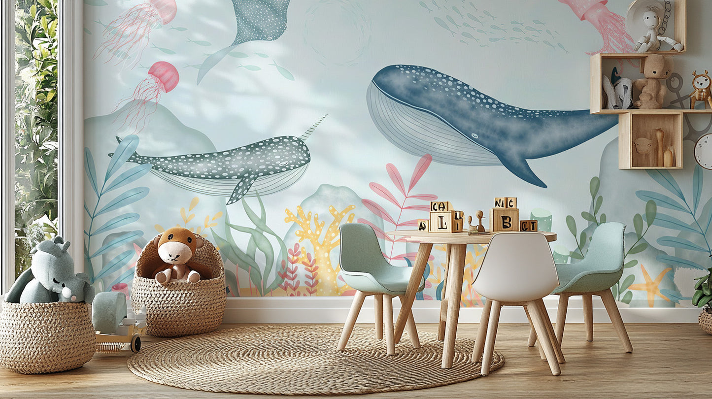 Marine Life Wallpaper Mural for Kids' Room Walls