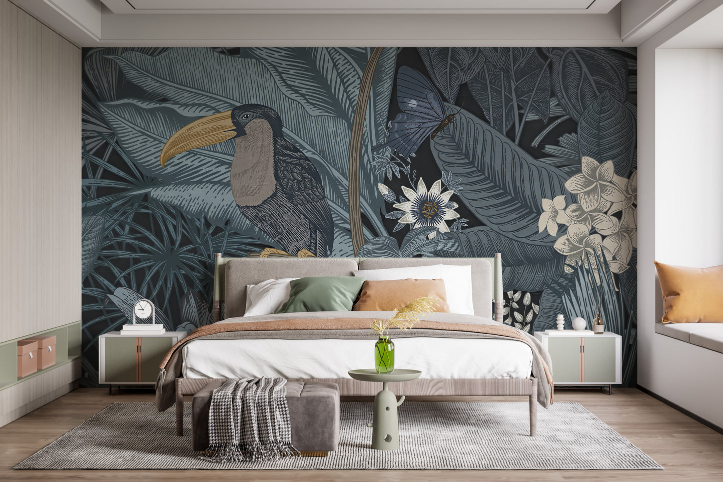 Tropical bird toucan mural wallpaper option