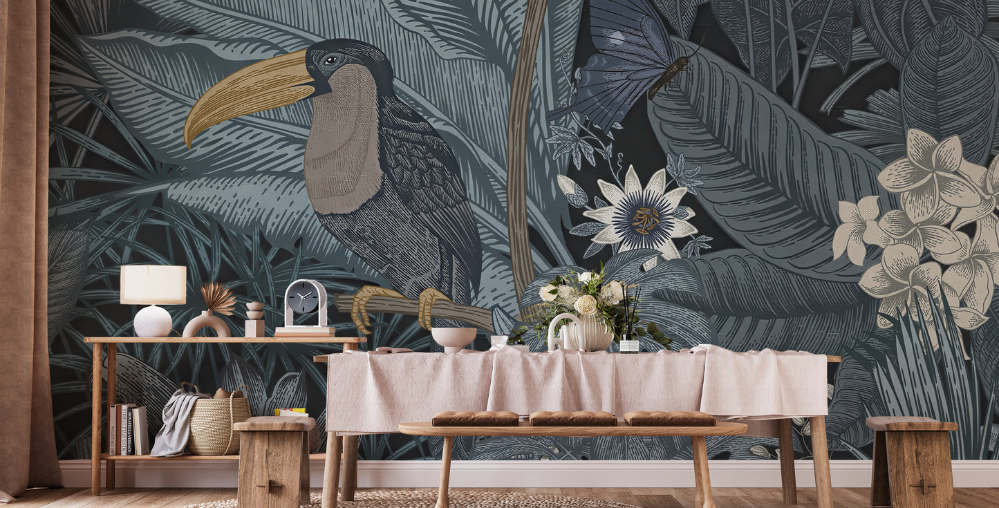 Tropical toucan wallpaper mural vibrant art