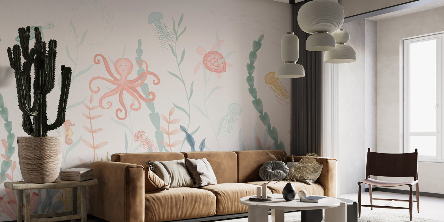 Peel and stick marine life wallpaper for nurseries
