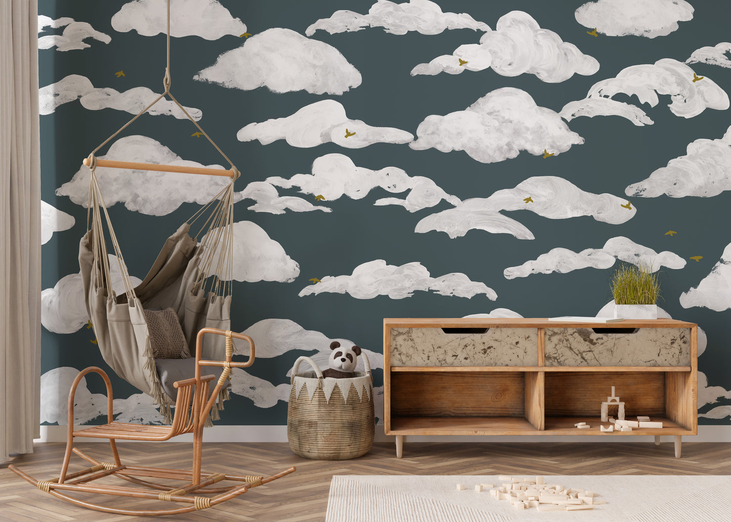 Gentle clouds on a dreamy wallpaper mural