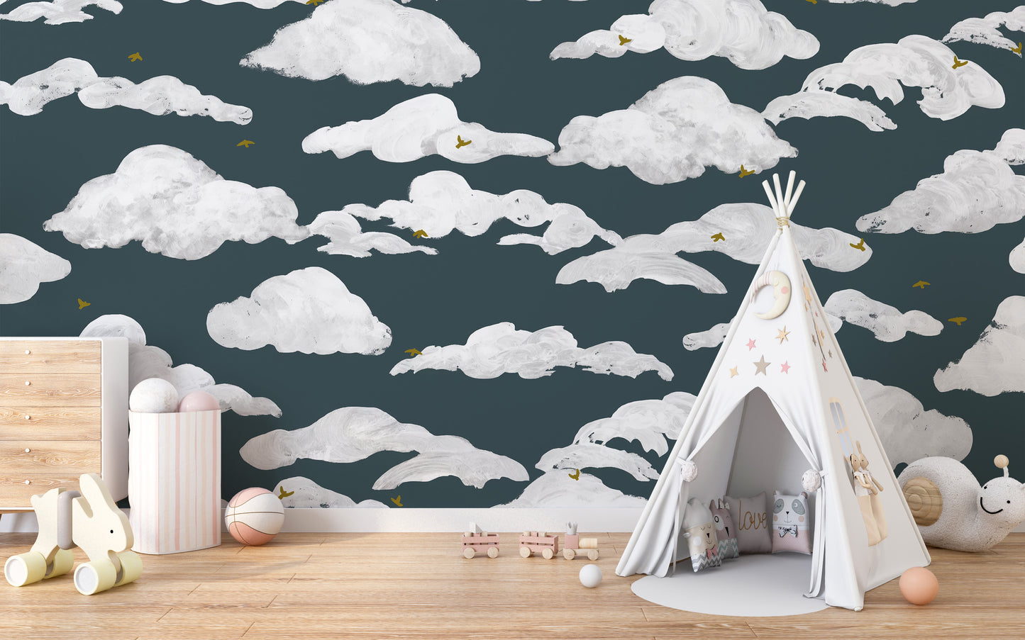 Tranquil wallpaper mural with a soft sky