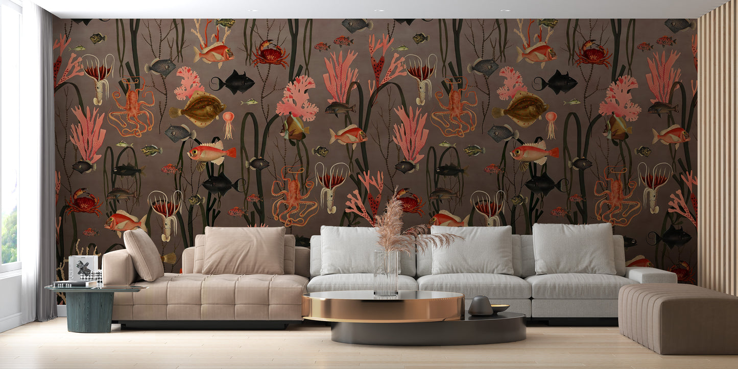 Artistic sea life wallpaper mural pattern
