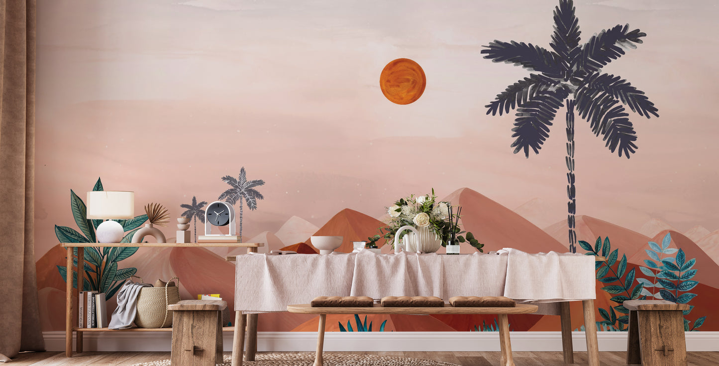 Sunset Oasis Wallpaper Mural for vibrant walls