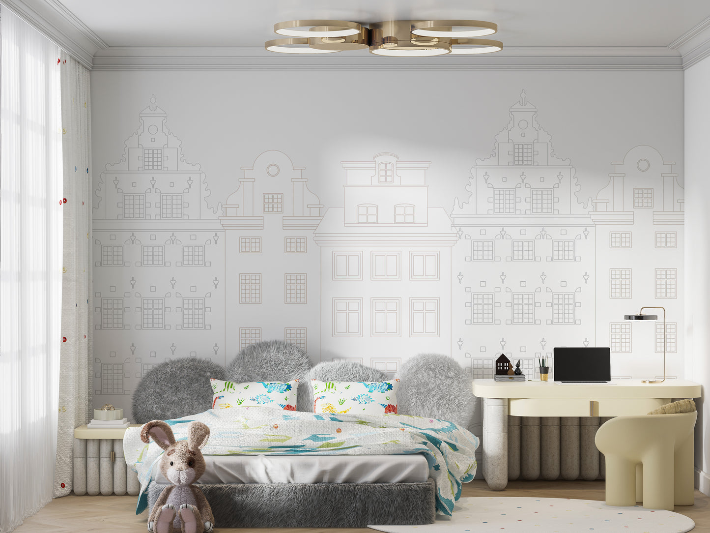 Monochrome architecture wallpaper for a refined interior look