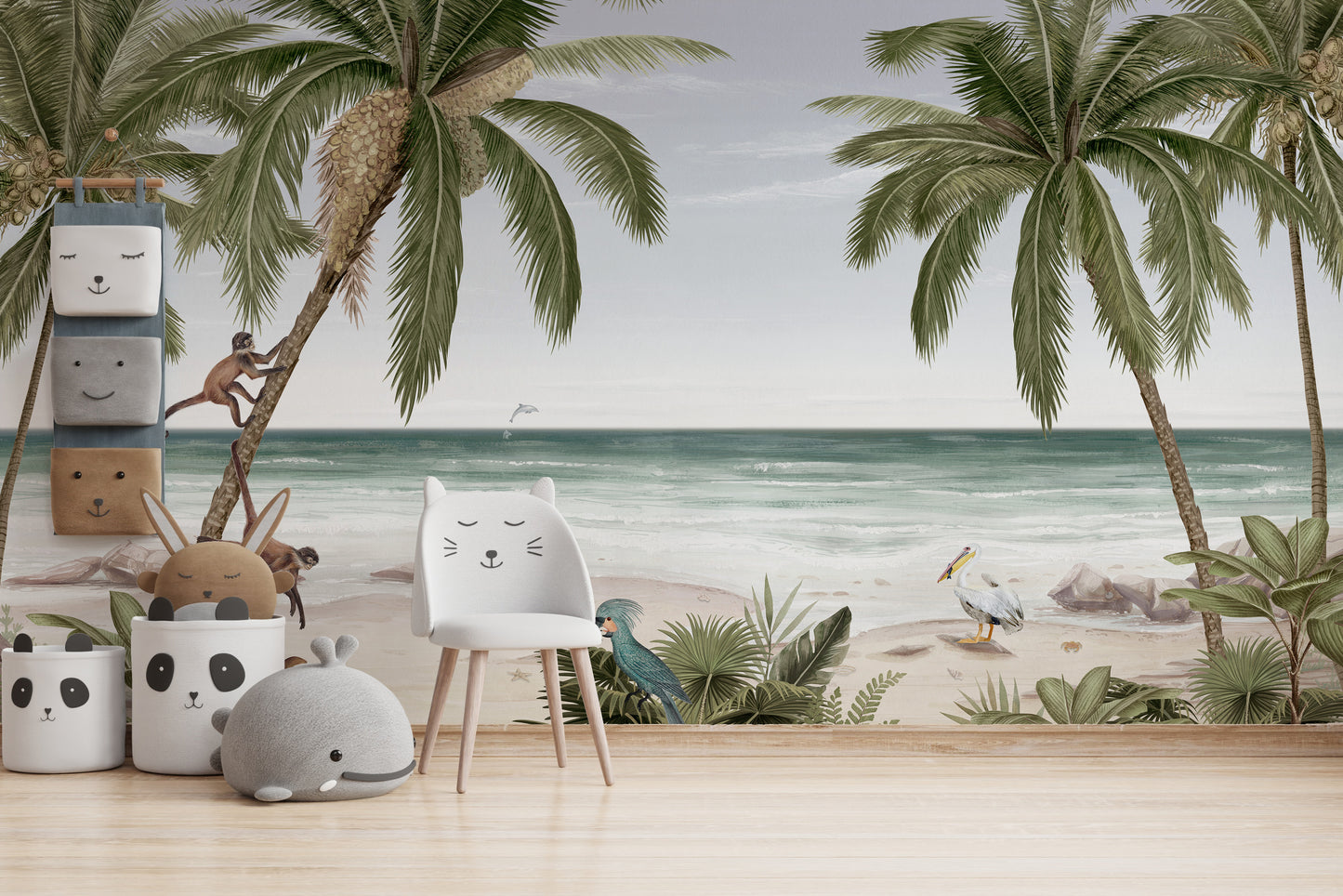 Tropical beach mural adding coastal charm to spaces.