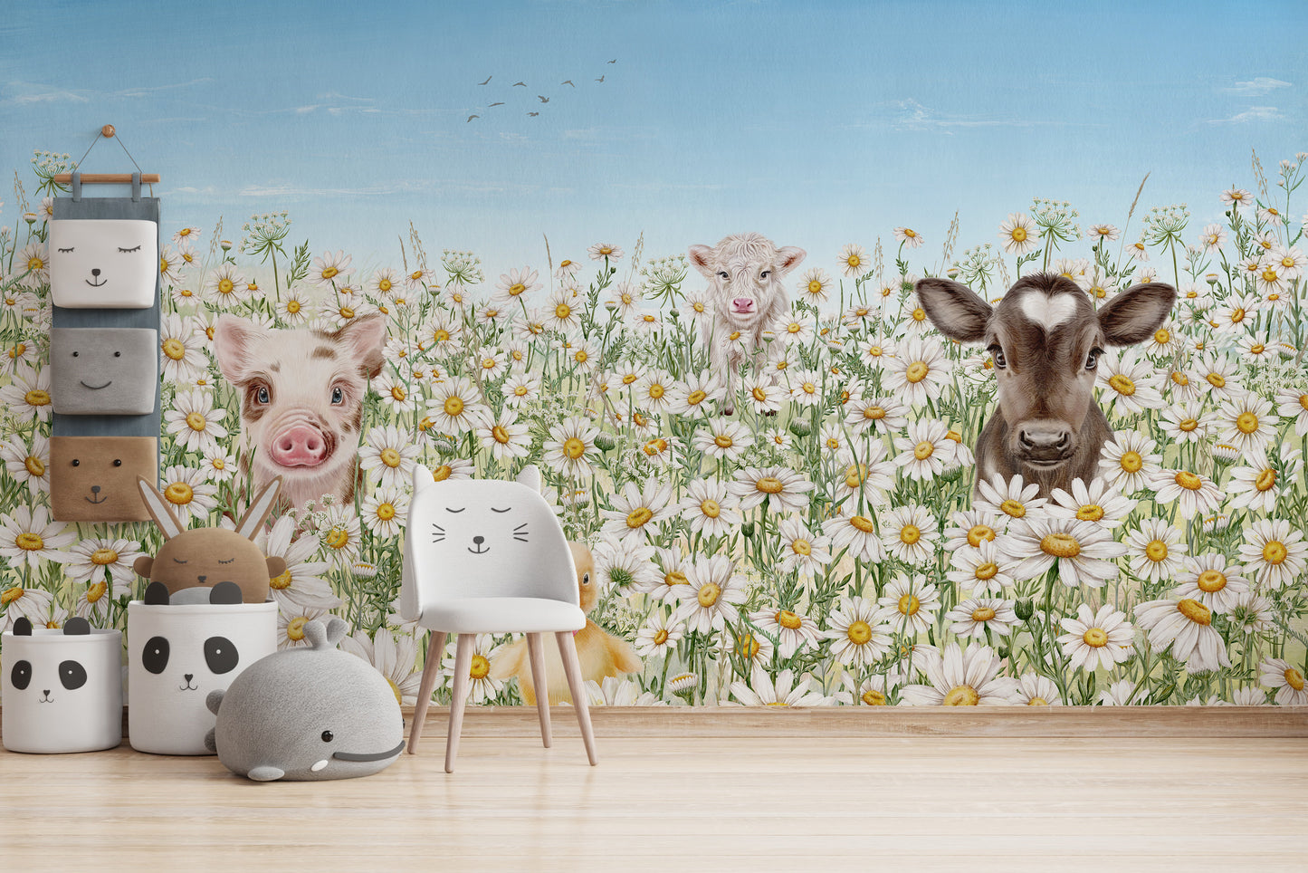 Cheerful Farm Animals wallpaper for children’s rooms.