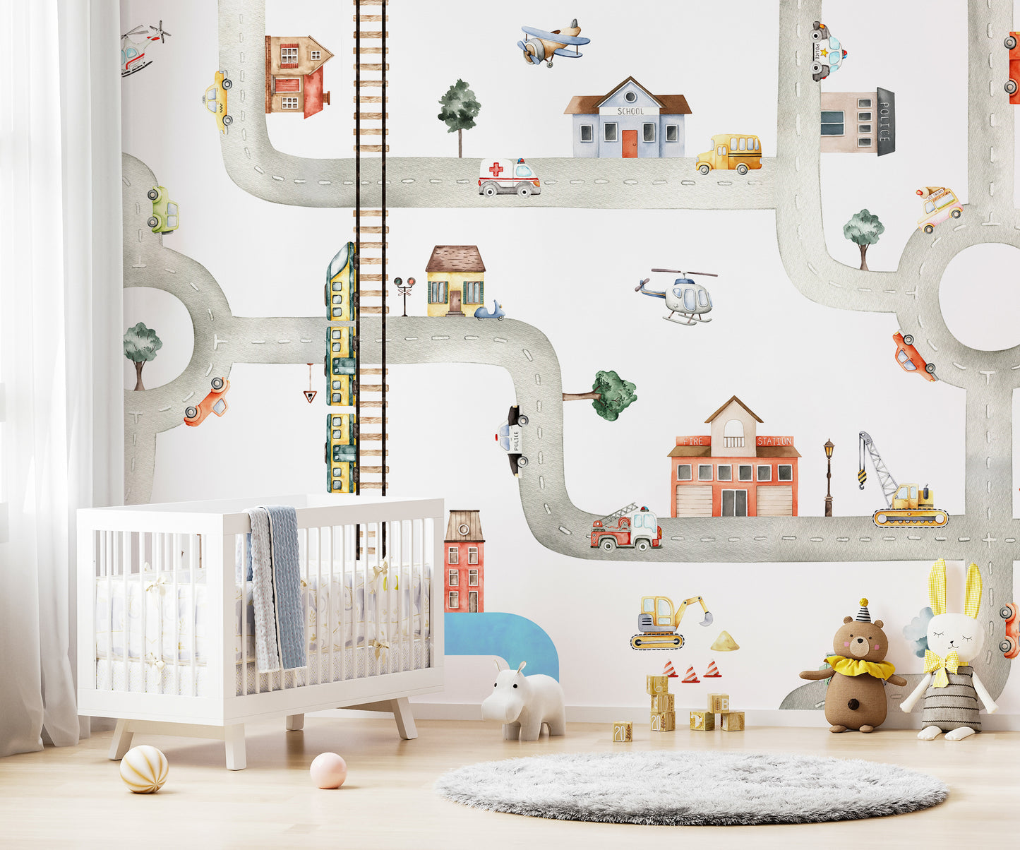 City traffic wall mural perfect for children's décor.