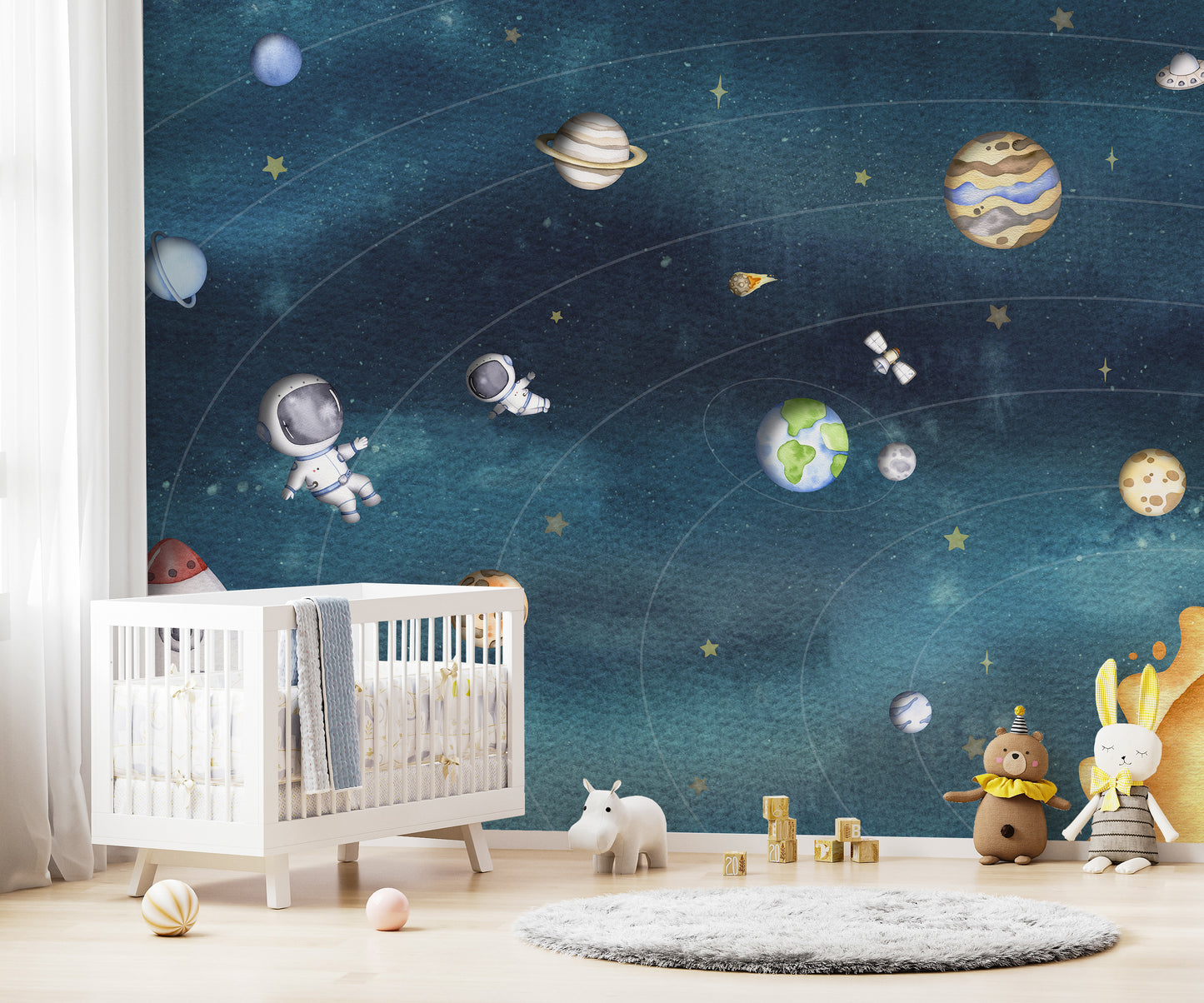 Dramatic dark mural showcasing the beauty of outer space