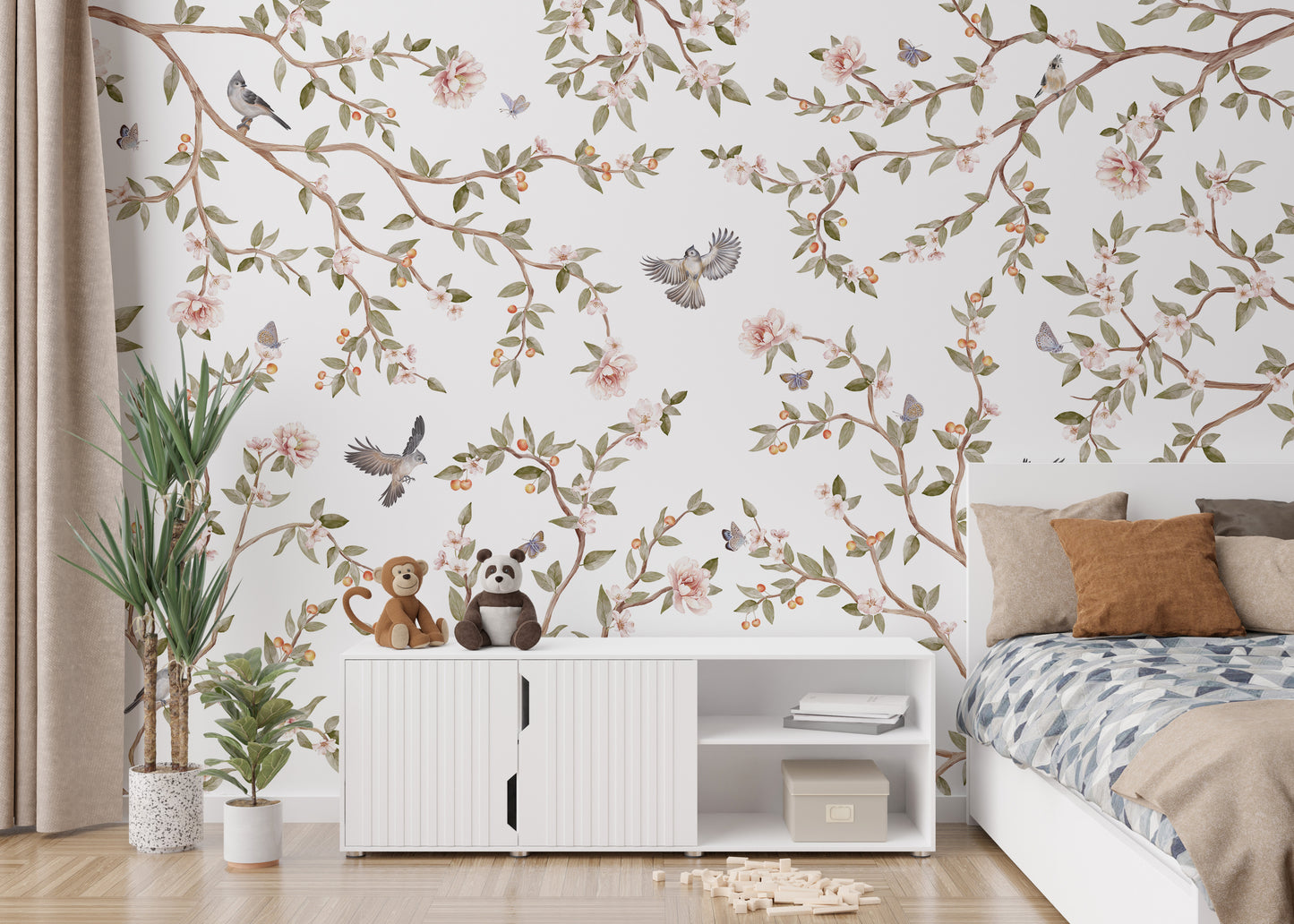 Graceful Summer Roses mural brings nature indoors.