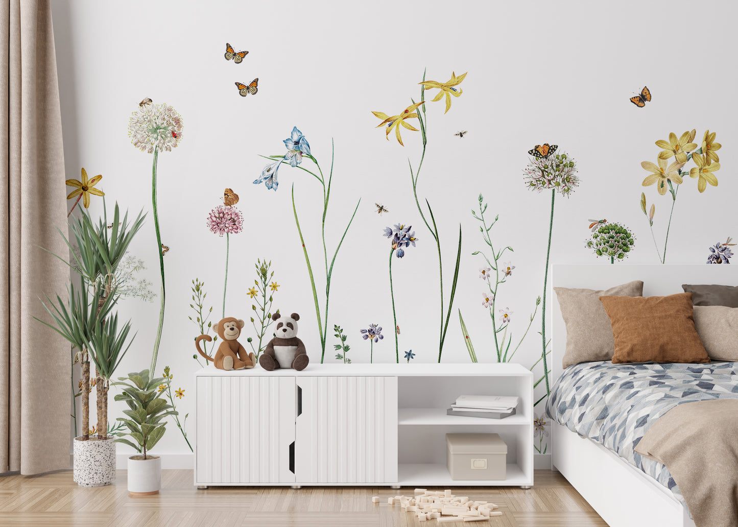Decorative wall art showcasing colorful butterflies and flowers