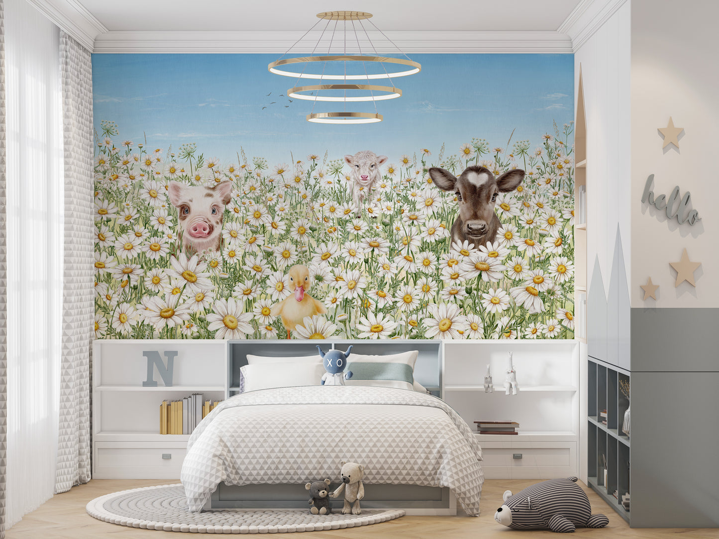 Vibrant Farm Animals mural for nature-inspired decor.