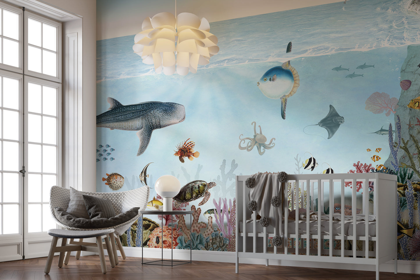 Stylish wallpaper featuring a lookbook of ocean wonders.