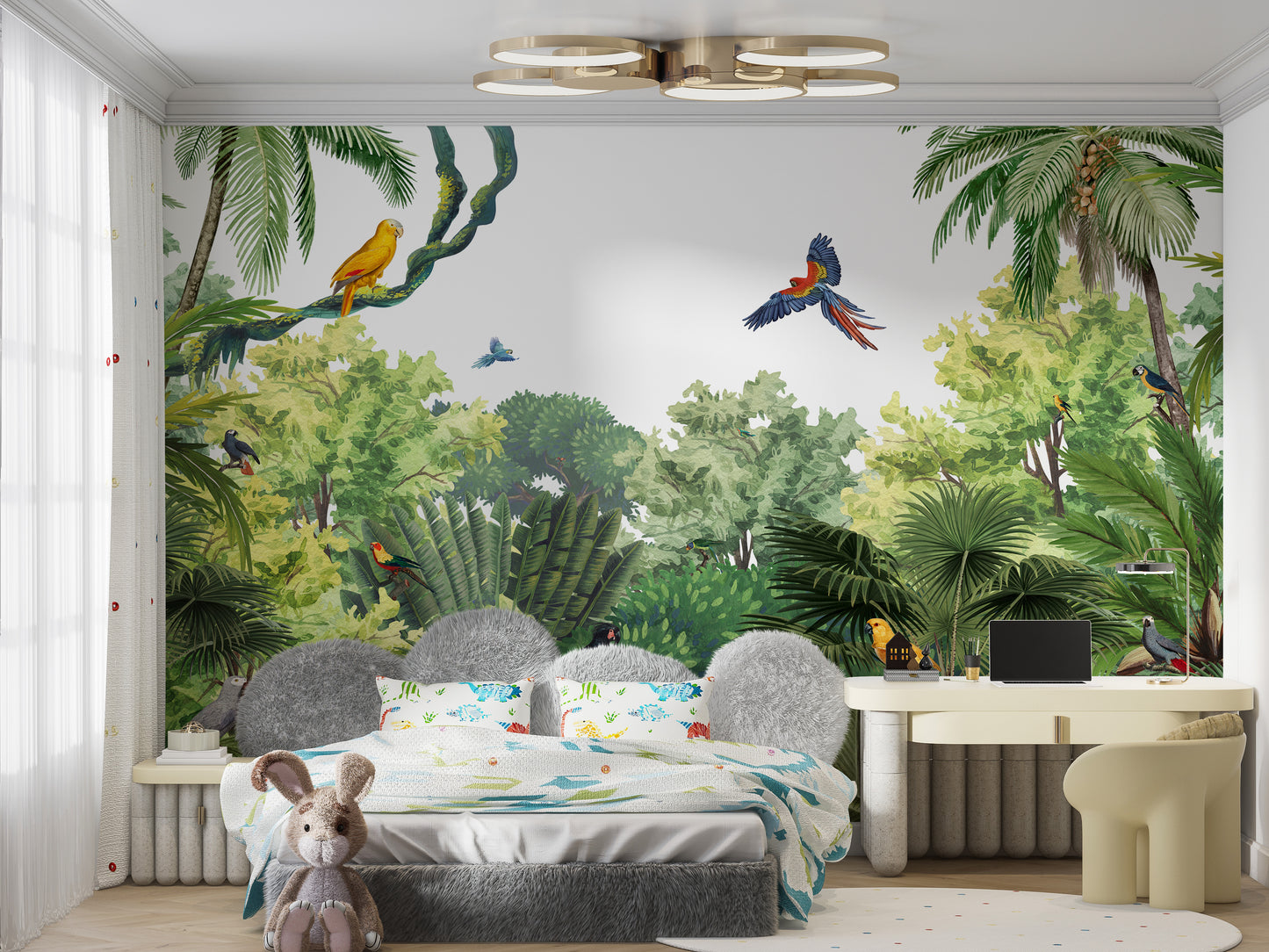 Exotic-themed wallpaper with elegant bird illustrations.