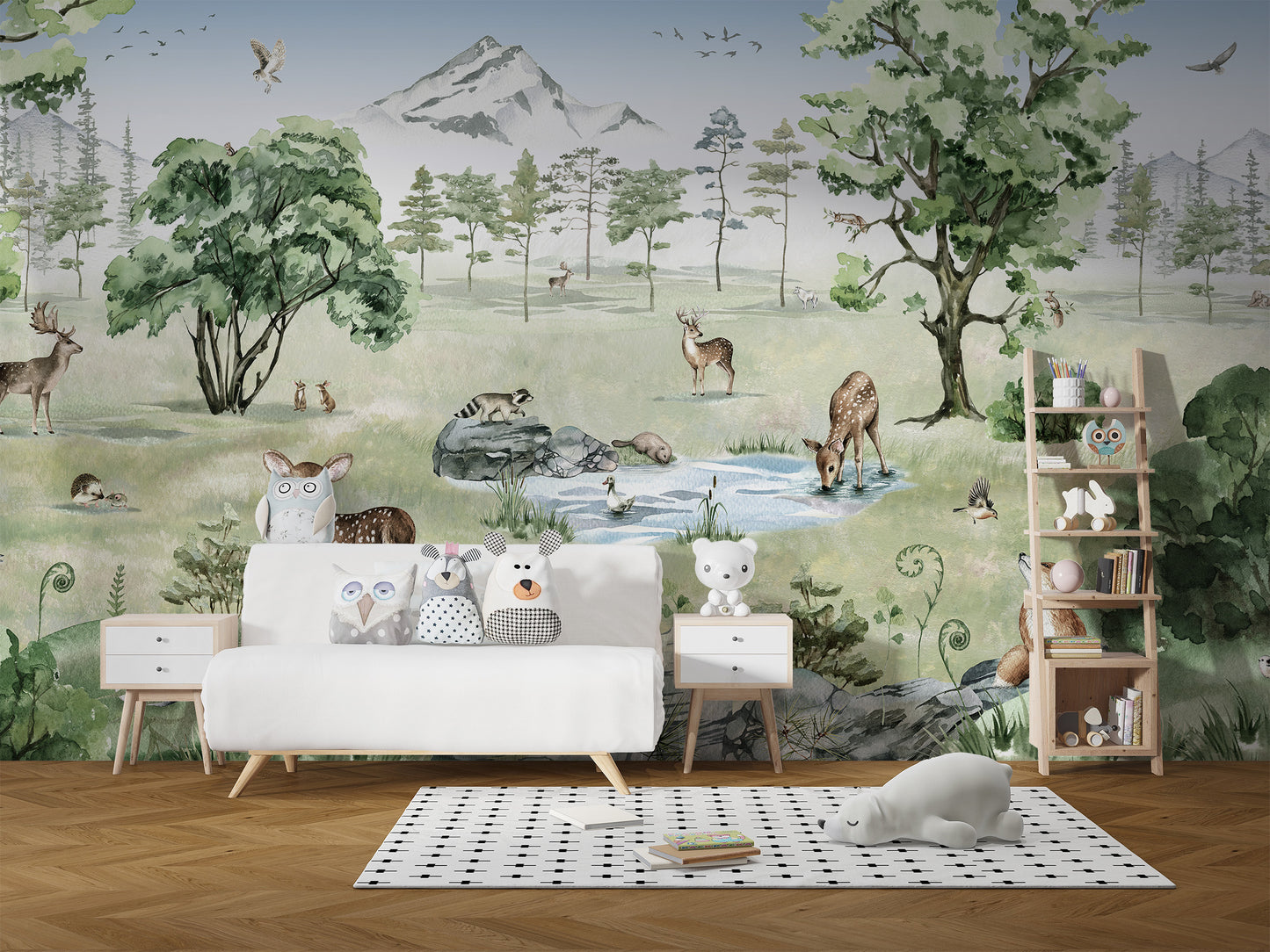 Deer wildlife mural adding elegance to forest-themed spaces.