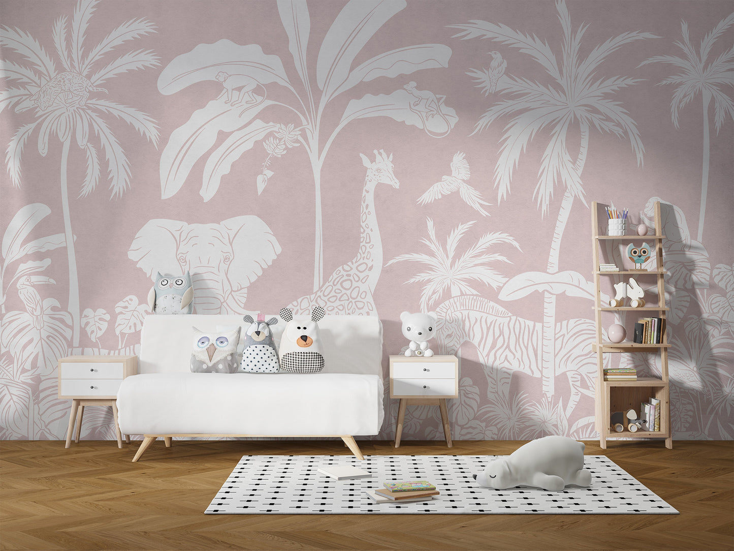 Monochrome Jungle Pink Wall Mural