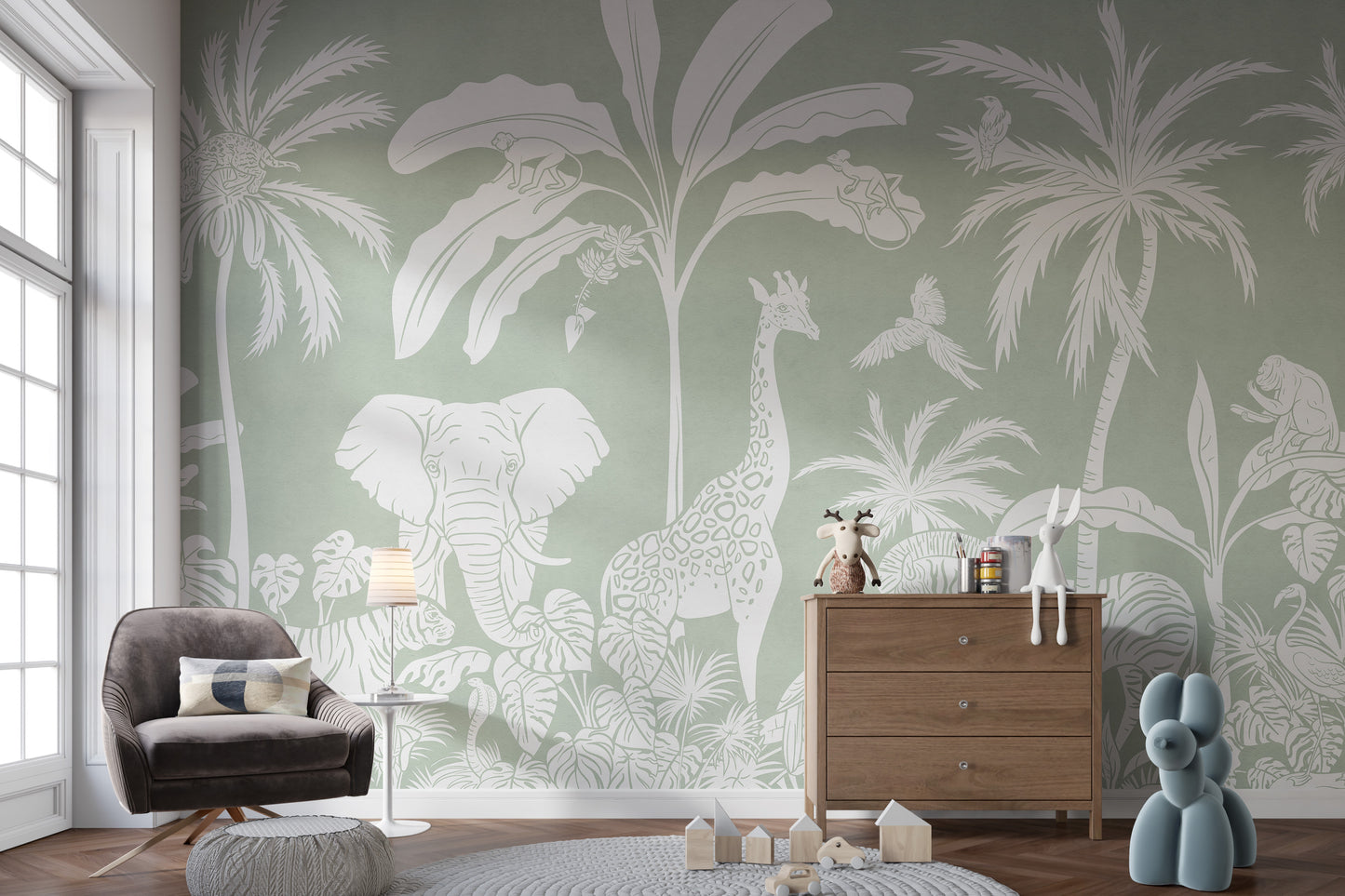 Stylish Monochrome Jungle Green wallpaper for modern decor.