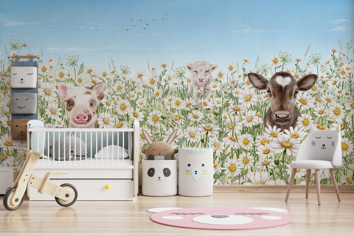 Farm Animals wallpaper creates a playful rural theme.