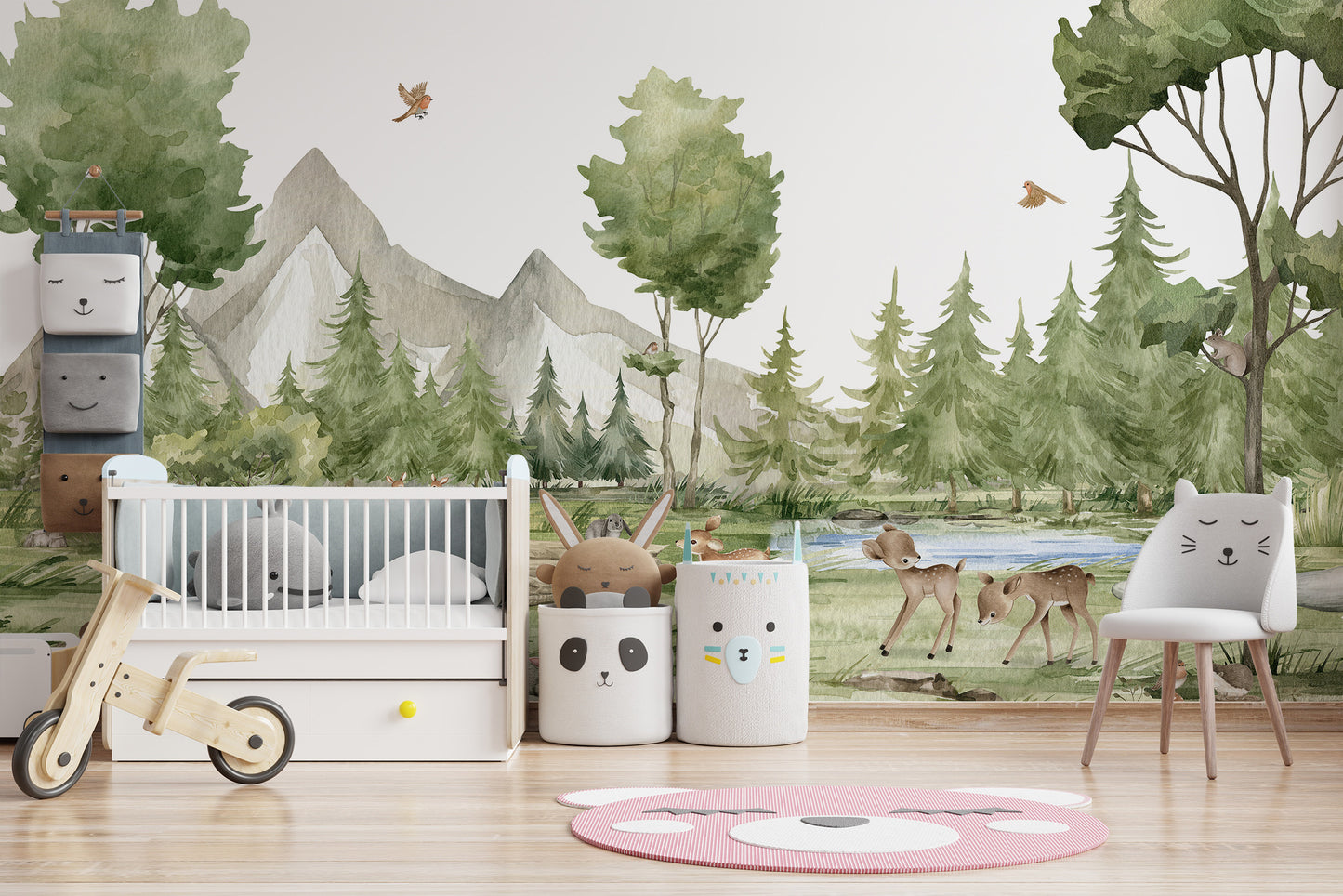 Decorative wall art with charming fauna in a lush grove
