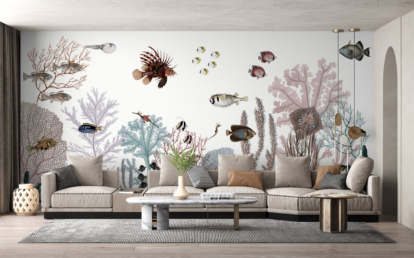 Vibrant coral kingdom mural for aquatic-inspired décor.
