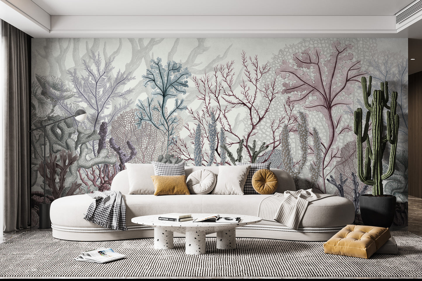 Marine tapestry mural with an enchanting seabed theme.
