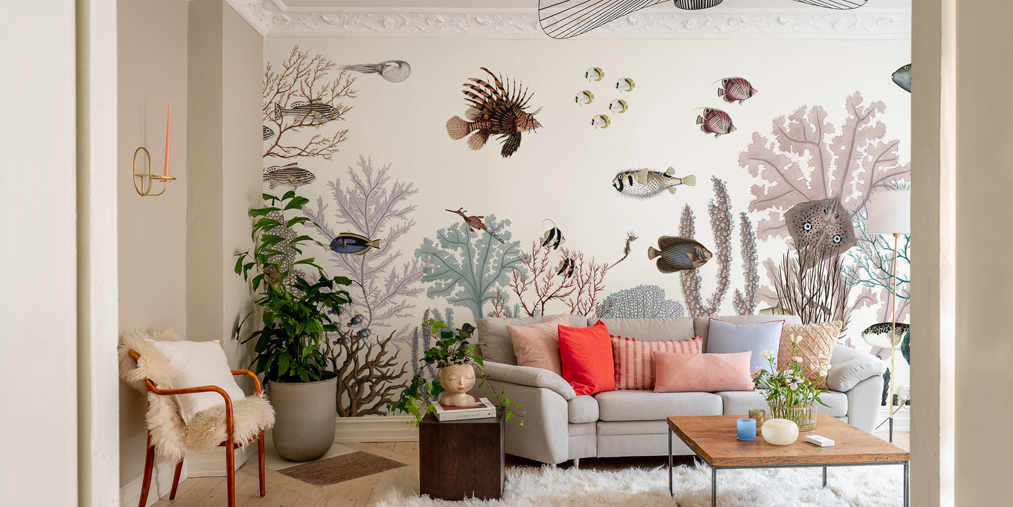 Panorama mural highlighting the coral kingdom's charm.