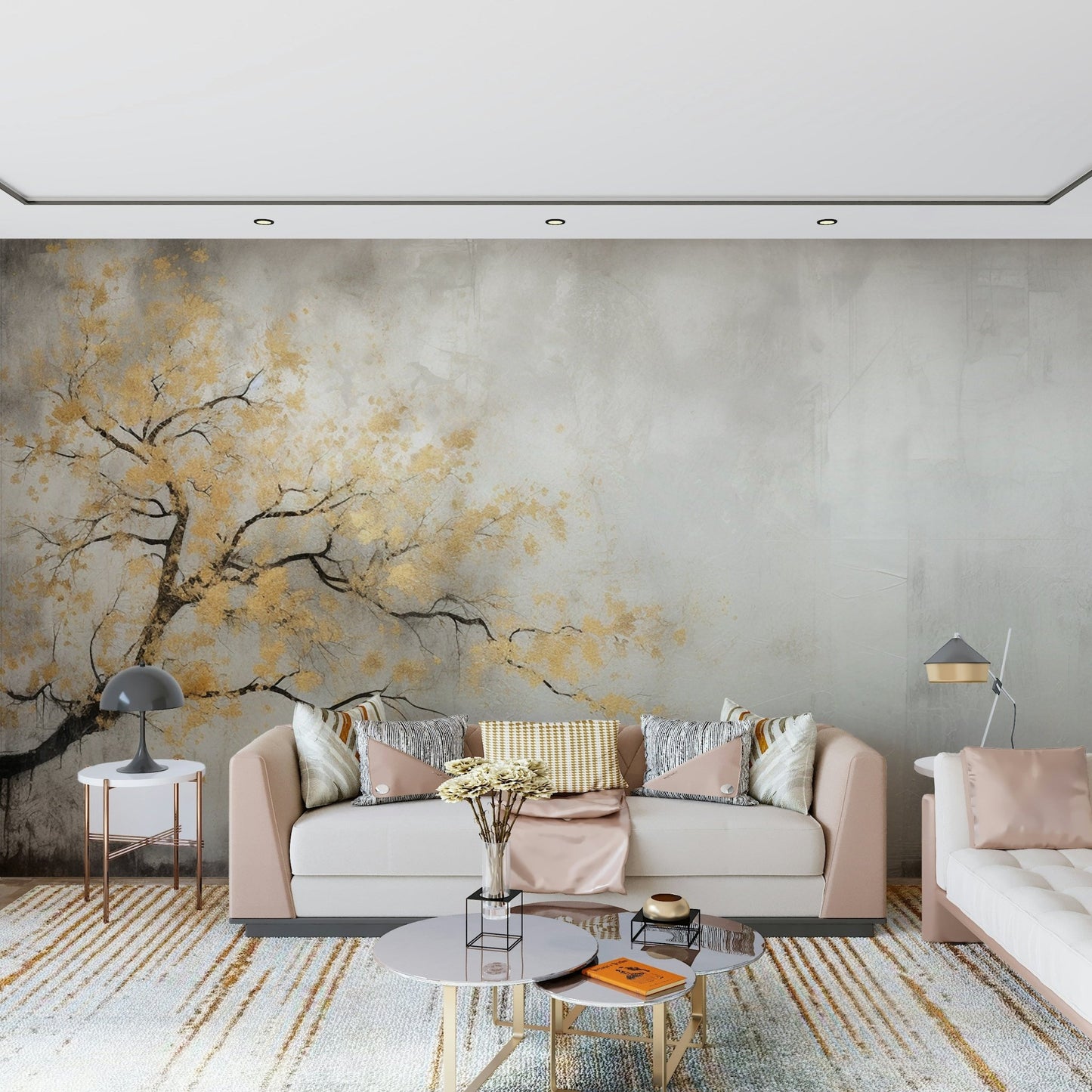 Abstract Golden Leaf Tree Wall Mural - Wallanza