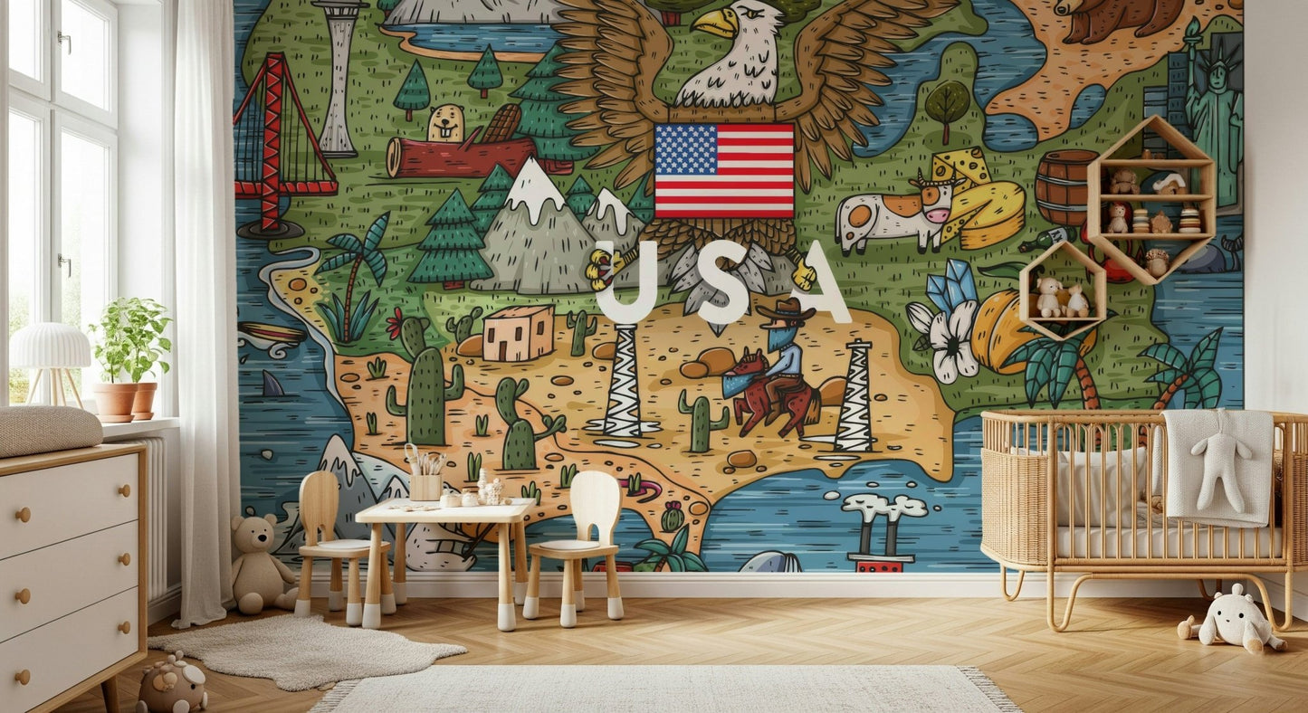American Adventure Map Wall Mural - Wallanza