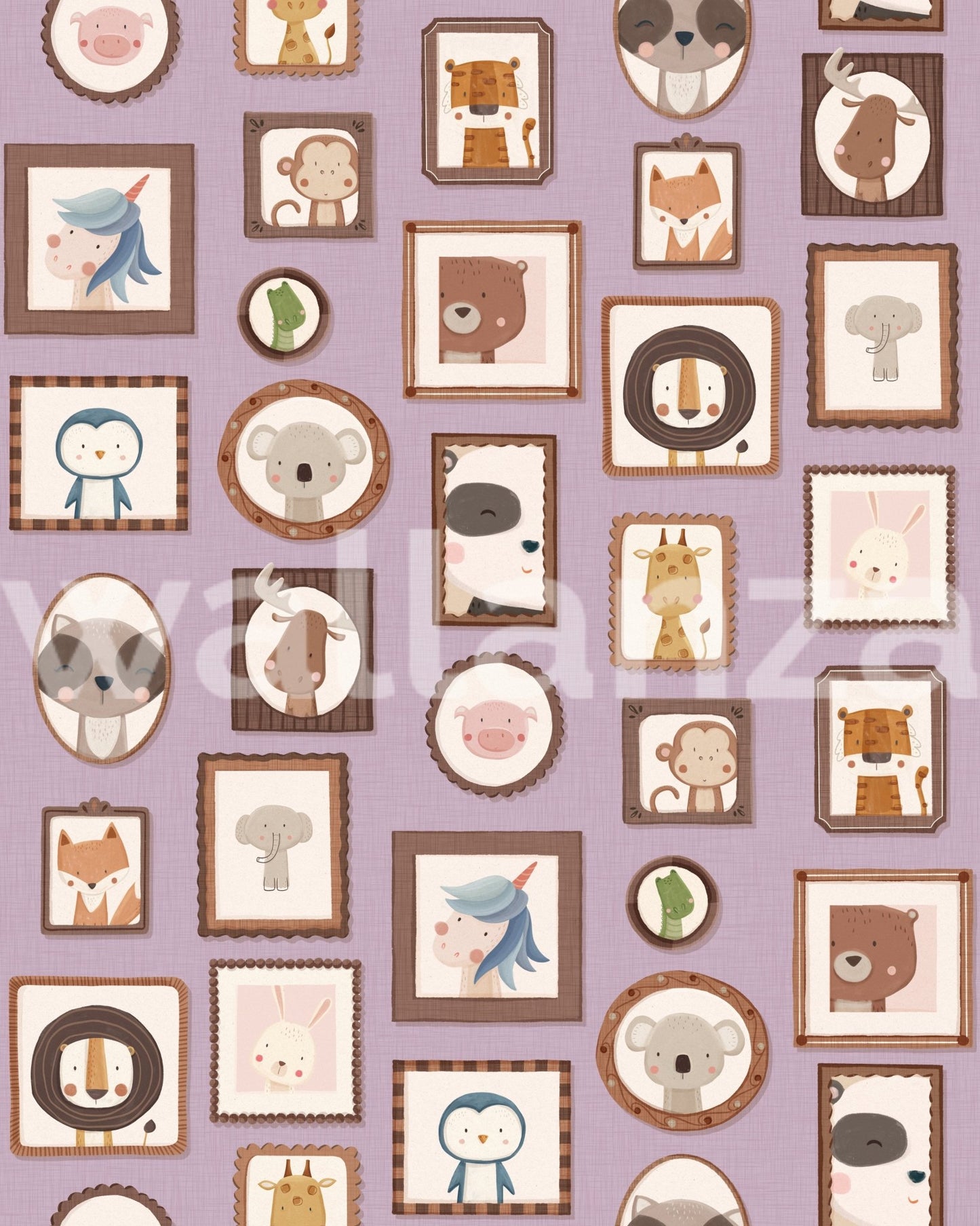 Pastel purple wildlife illustration motif wall murals.