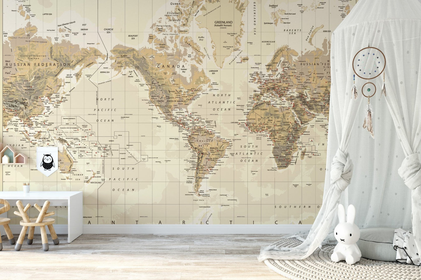 Earth map design antique style mural