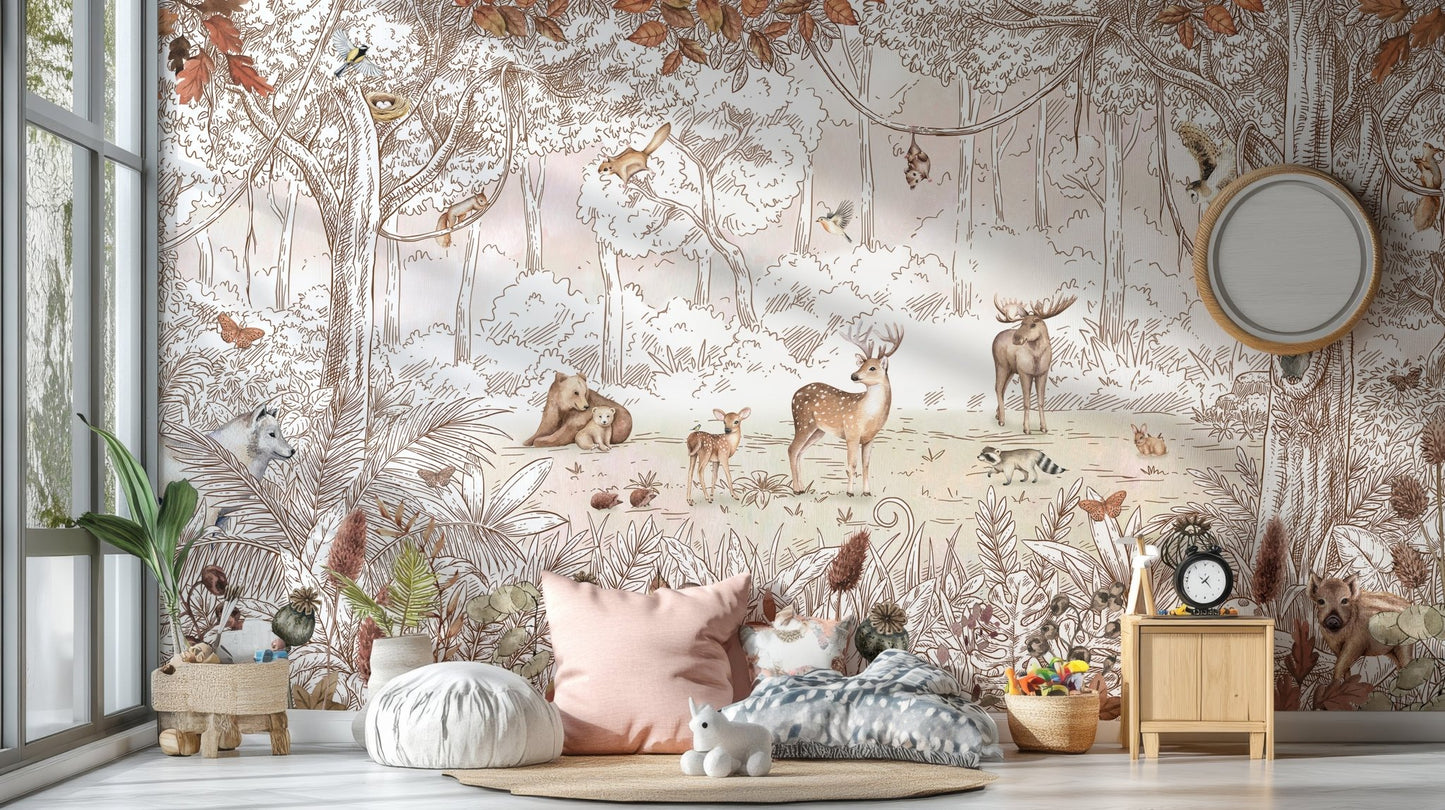 Autumn Forest Animals Wall Mural - Wallanza