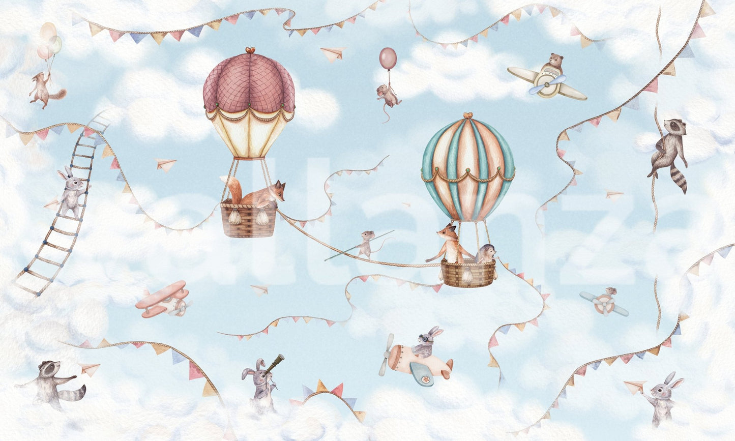 Aviation Adventure Wall Mural used as a feature wall in a child room.