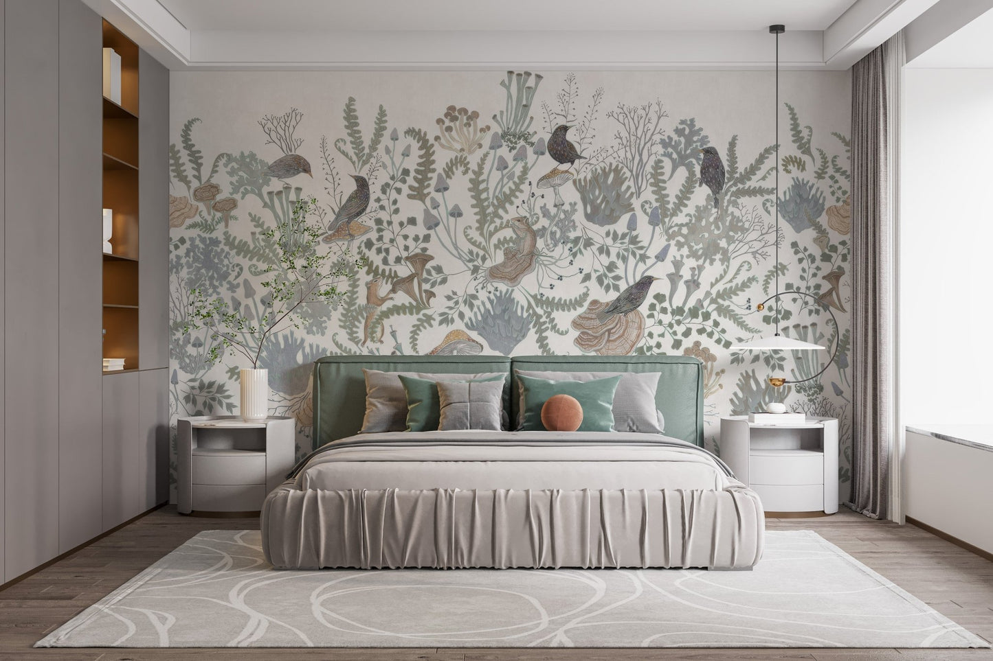Birds and Leaves Wall Mural - Wallanza