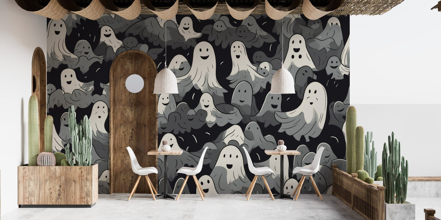 Cute scary ghost wall mural for seasonal wall decor.