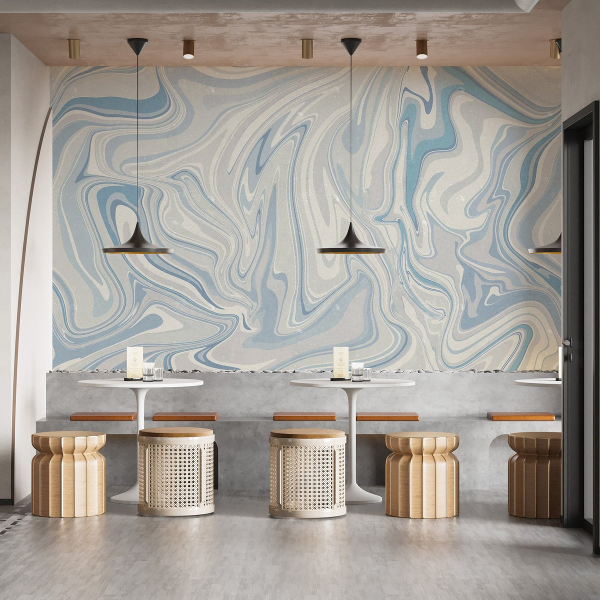 Blue klint misty wall mural highlighting soft tonal transitions.