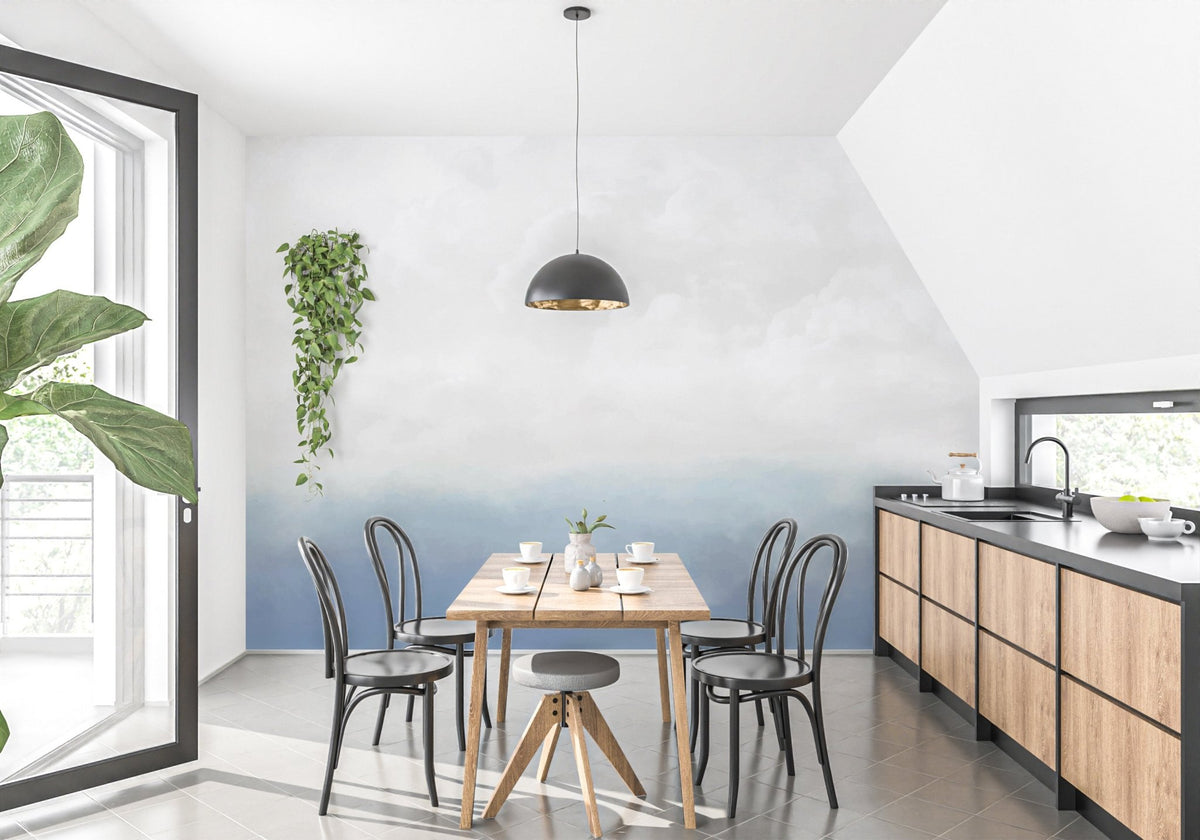 Tranquil sky wallpaper mural in contemporary wall decor style.