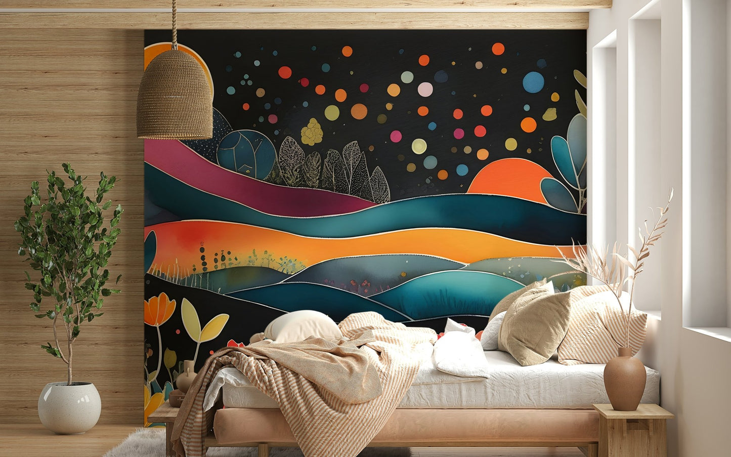 Bohemian Midnight Bloom Wall Mural - Wallanza
