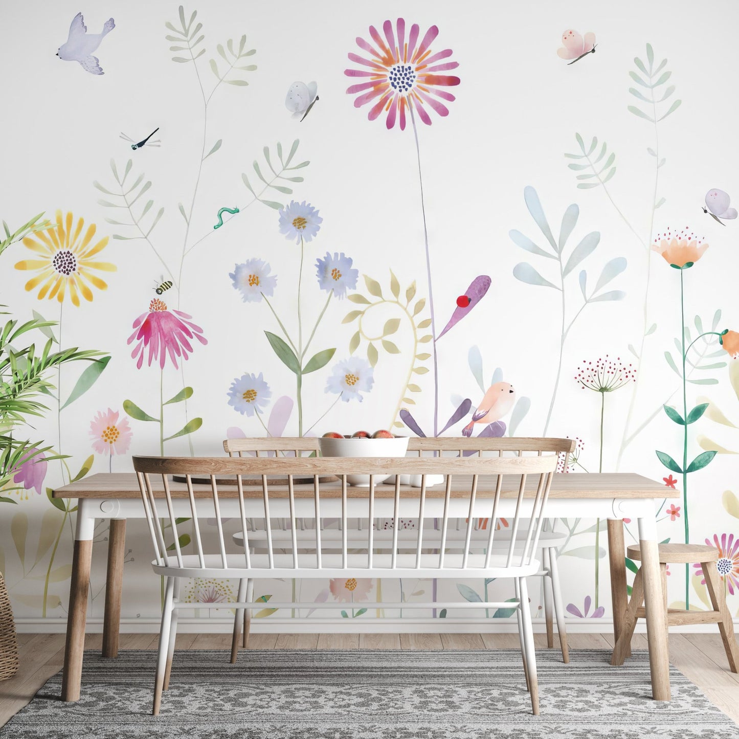 Contemporary pastel flower wall mural for modern wall decor.