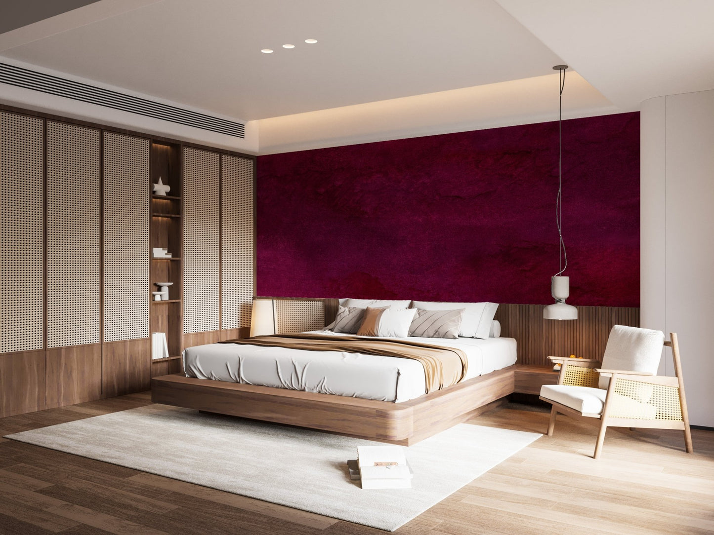 Burgundy brushstroke texture mural for chic ambiance