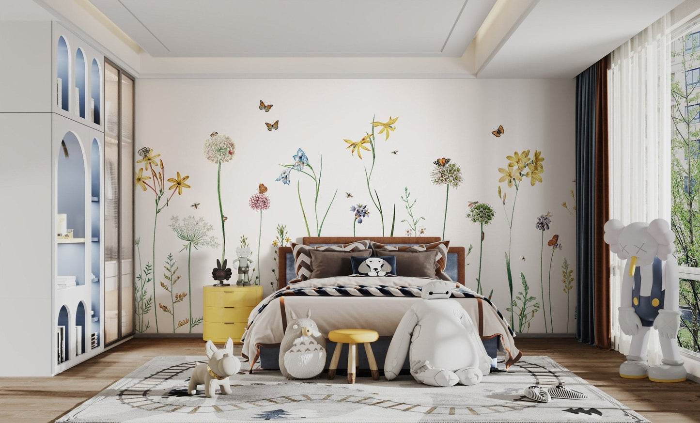 Unique wallpaper mural with a stunning butterfly garden motif