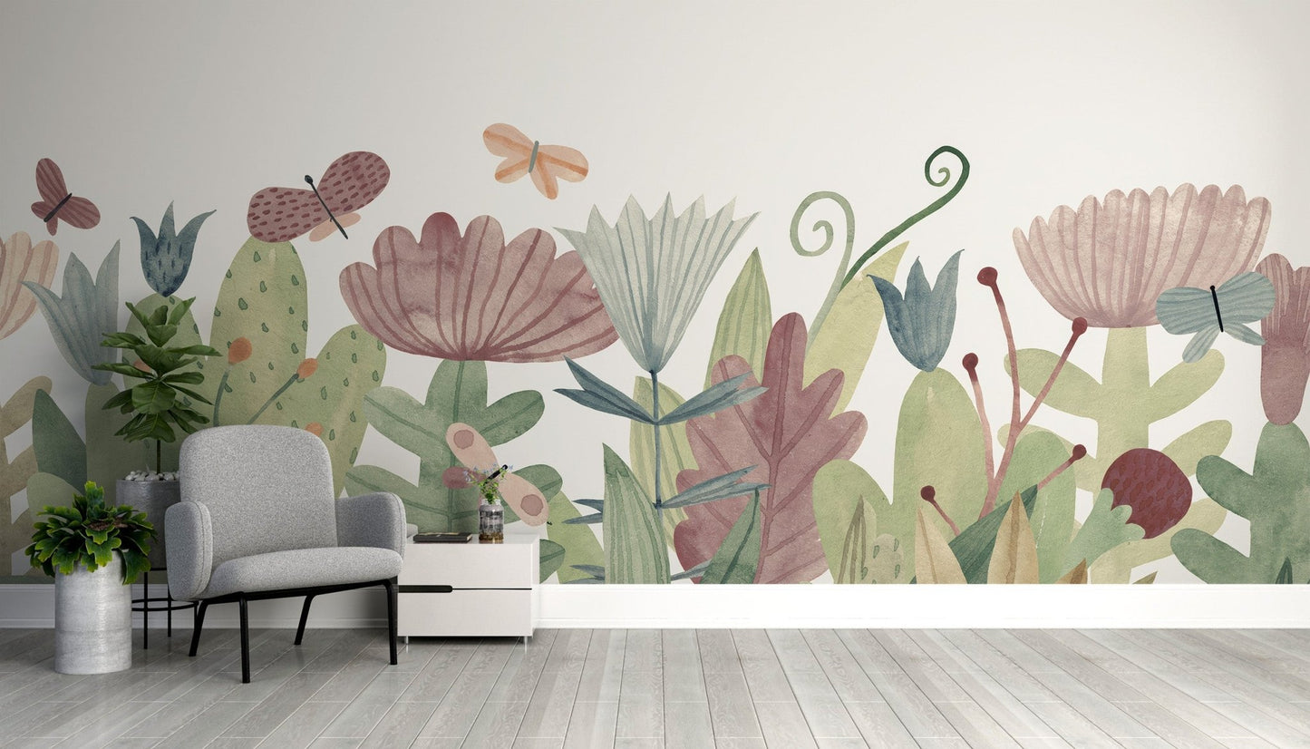 Butterfly Garden Wallpaper Mural - Wallanza