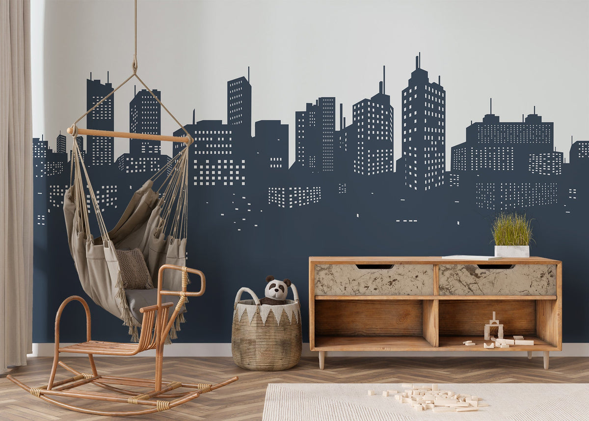 Displays steel bridge cables on a vinyl wall mural.