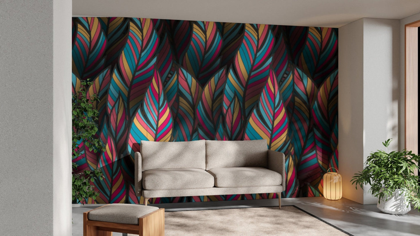 Exotic feather print wallpaper mural look