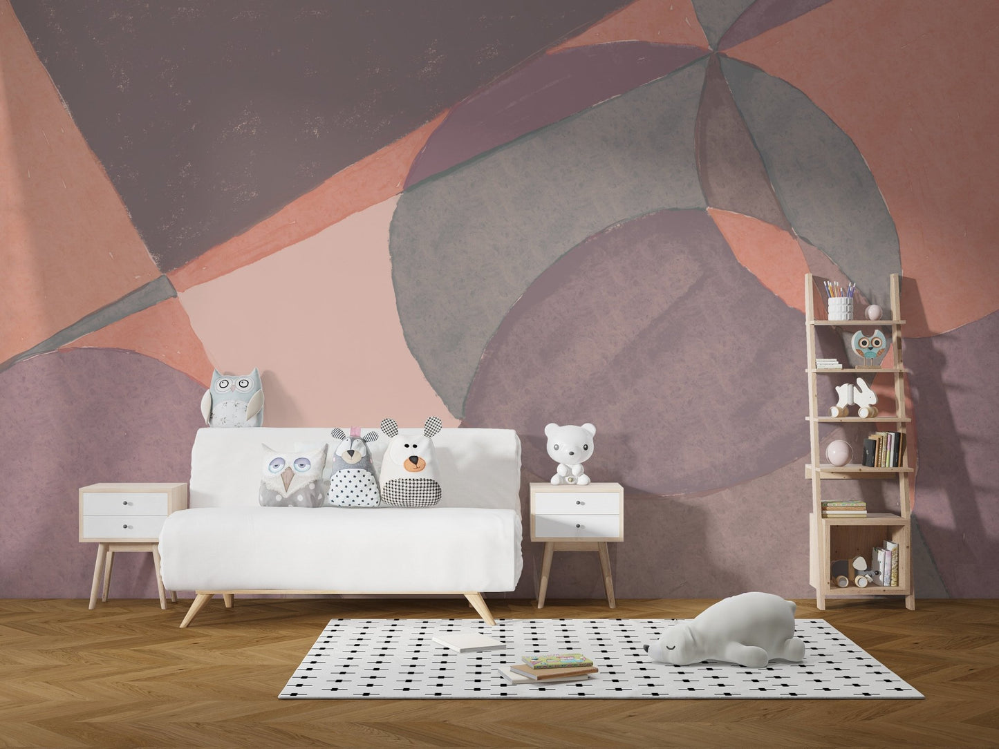 Modern artistic wall mural with watercolor inspired color layers.