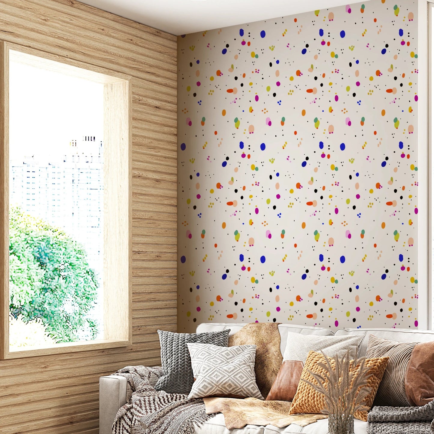 Artistic confetti pattern wallpaper with bold colors