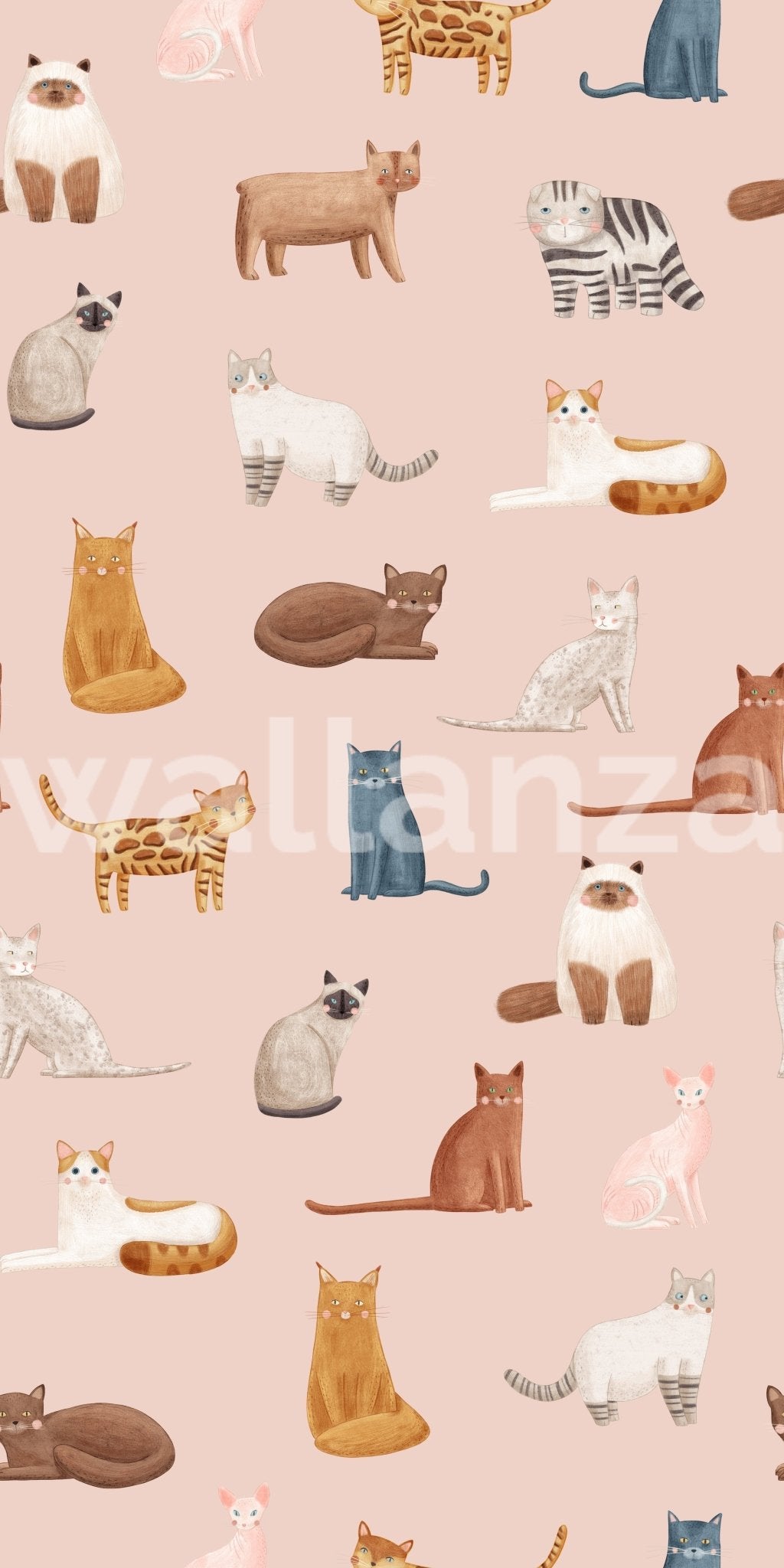 Hand-drawn kitty friends wall mural