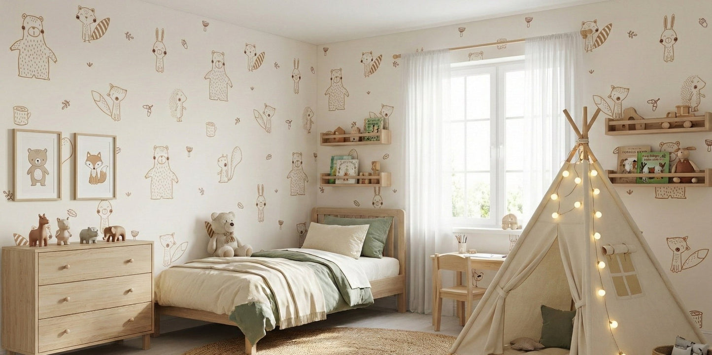 Cream Forest friends Wallpaper Murals - Wallanza