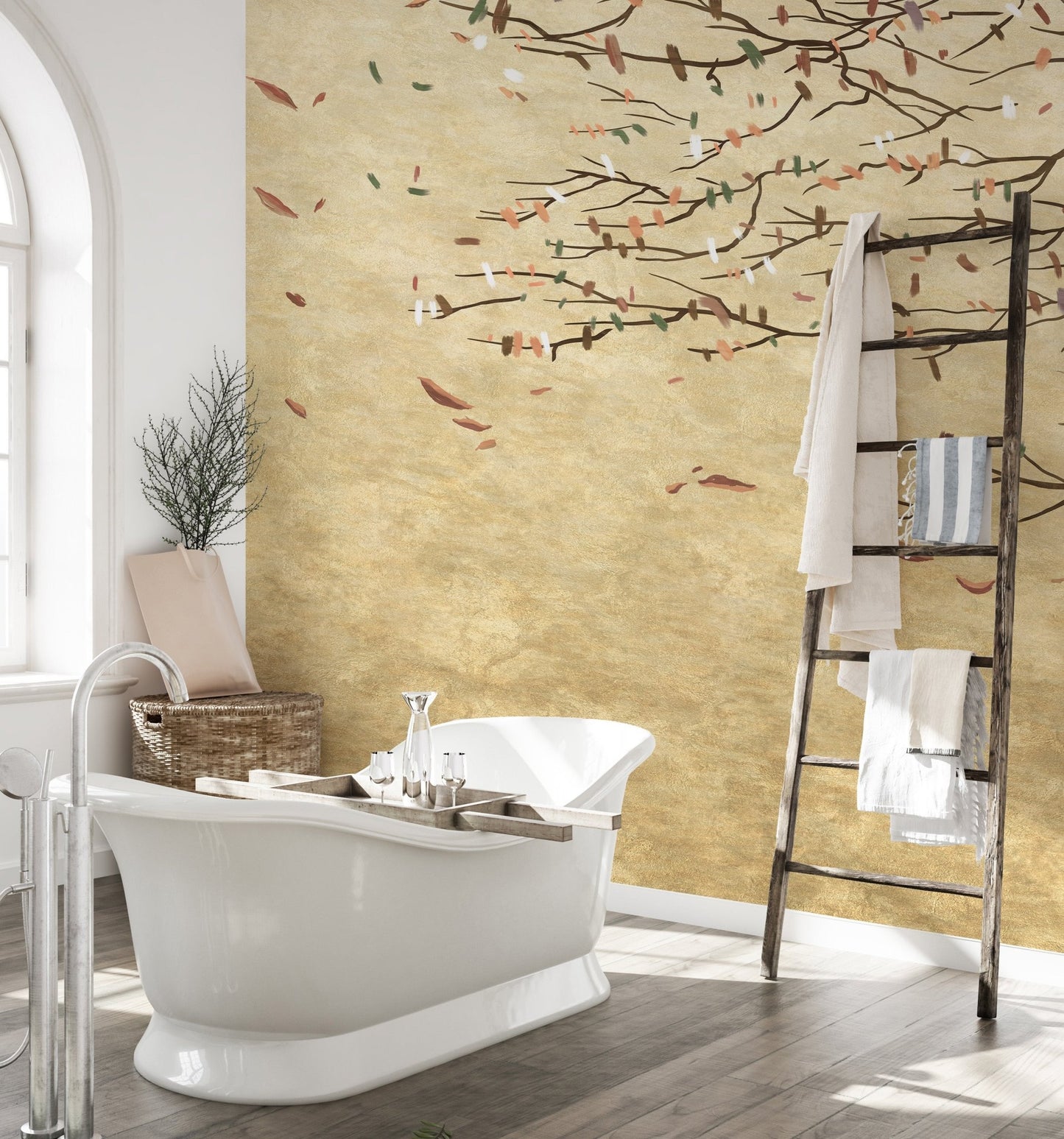 Pink Cherry Blossoms Wall Mural for Tranquil Bathroom space.
