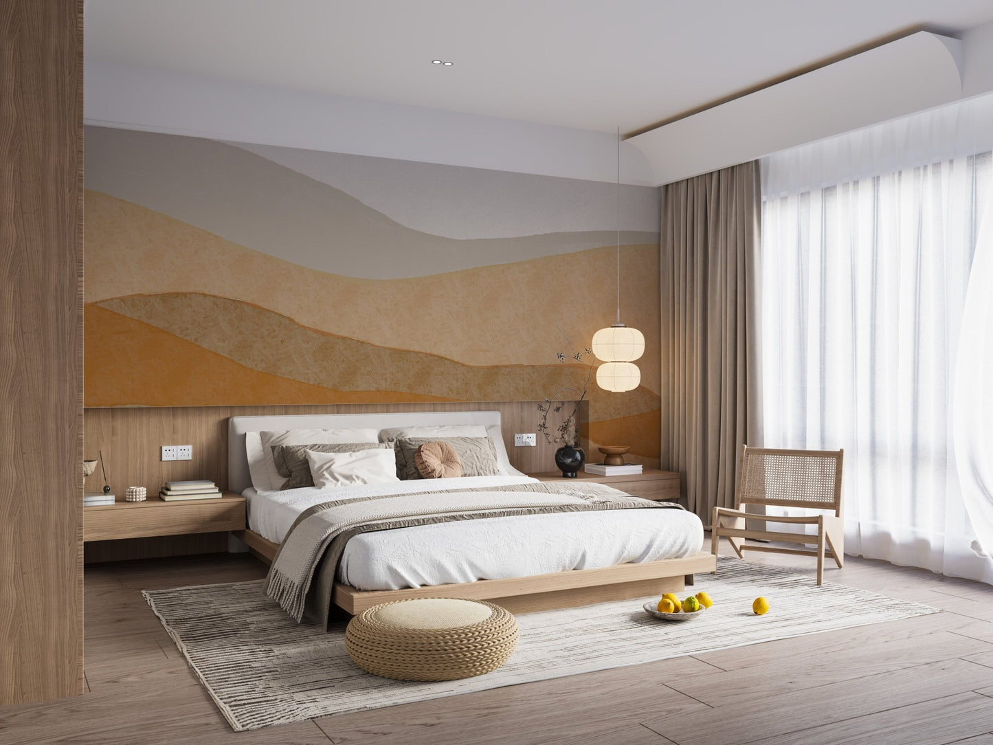 Artistic desert landscape wall mural with subtle shading.