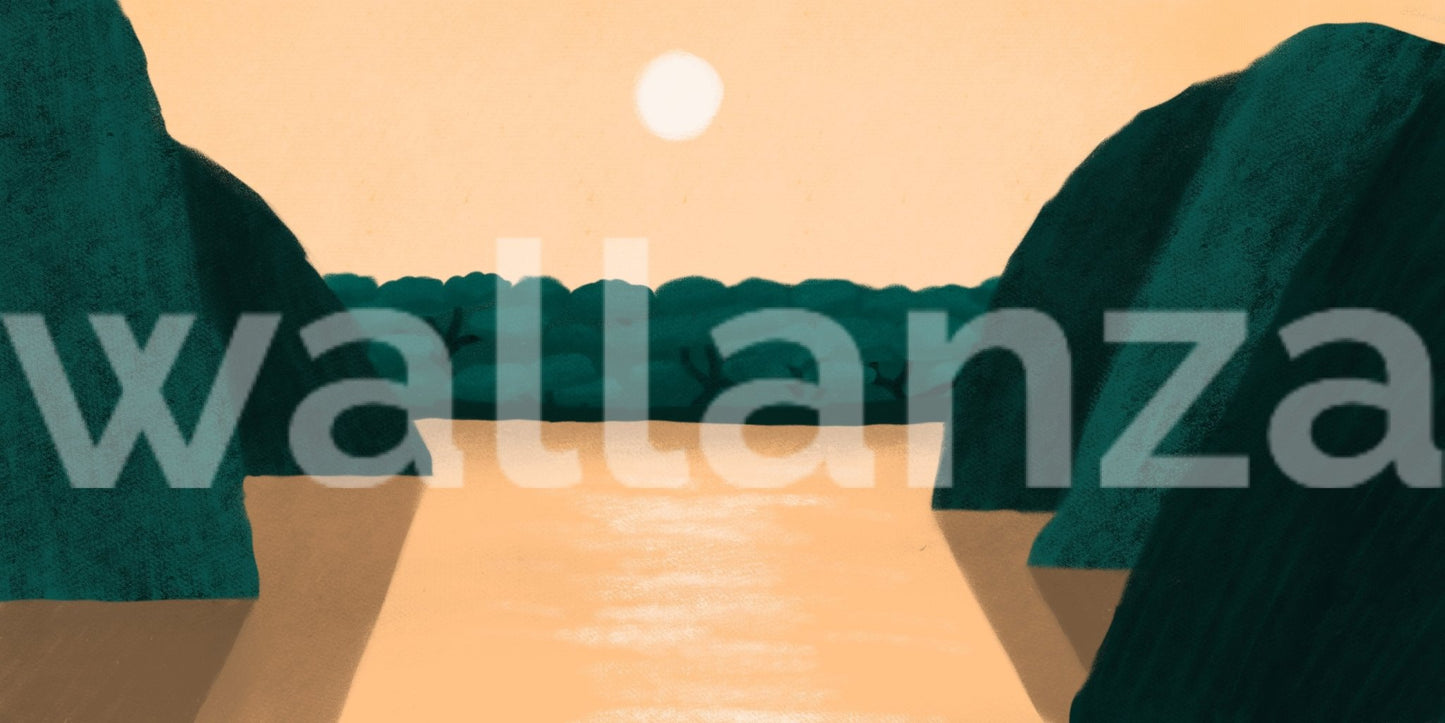 Full view of the Emerald Hills Retreat Wall Mural showing sun and green hills